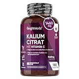 Kalium Tabletten - 1460mg je Tagesdosis (80mg Vit C & 1380mg Kaliumcitrat) - 180 vegane Stück - 500mg aktive Potassium - Muskelaufbau & Elektrolyte (EFSA) - Alternative zu Kaliumchlorid - WeightWorld