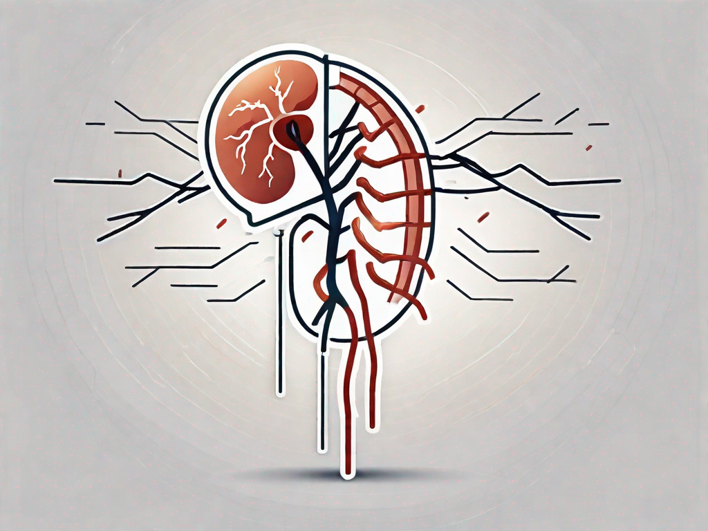 A kidney with visual symbols of pain (like lightning bolts) to represent nierenkolik (kidney colic)