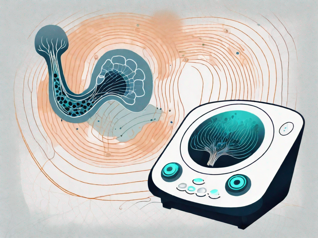 An ultrasound machine with sound waves emanating from it