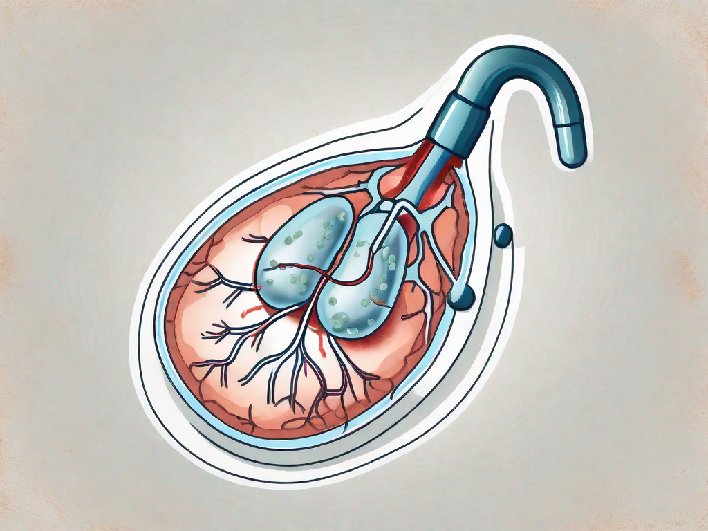 A kidney with a highlighted urinary tract