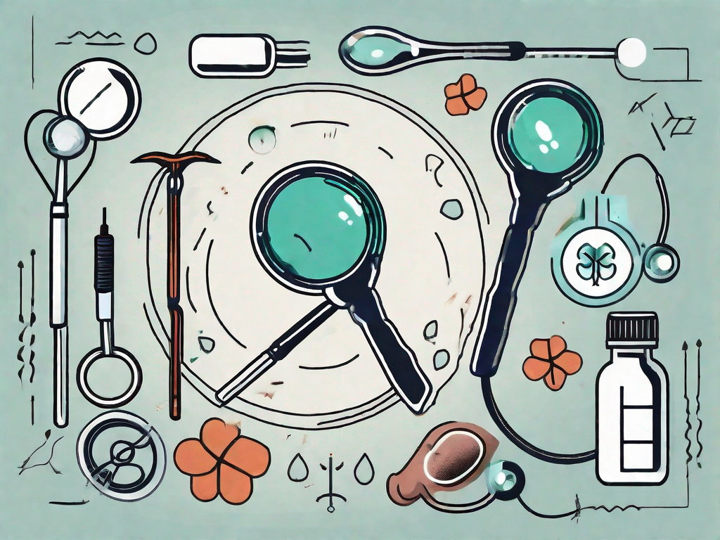 A pair of healthy kidneys with a magnifying glass highlighting a small kidney stone