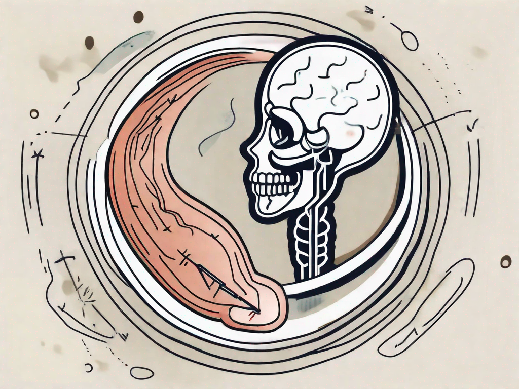 A kidney with symbolic representations of pain (like lightning bolts) and pregnancy (like a baby bump)